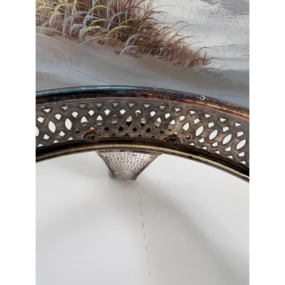 Vintage Silver Plated Reticulated Casserole Holder Lion Paw Feet Footed Trivet